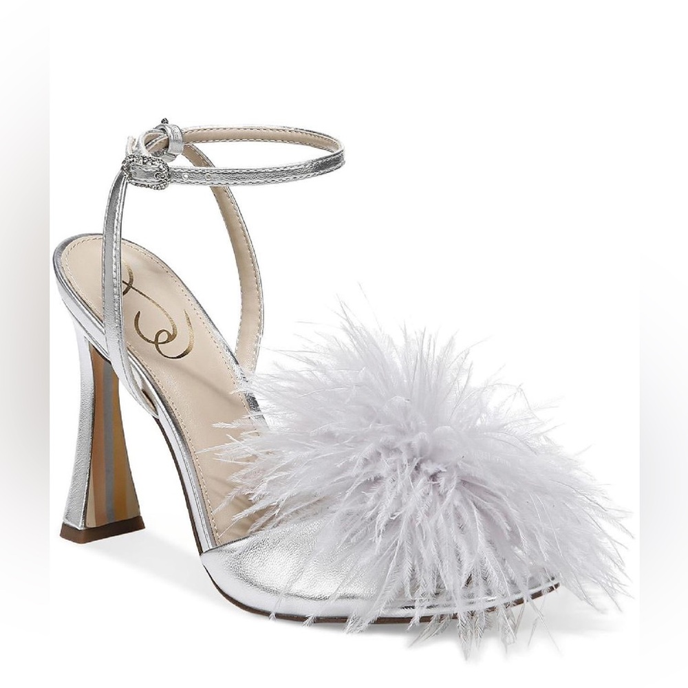 Sam Edelman Leon Praline Feather Pom Pom Ankle Strap High Heel Sandals Size 10